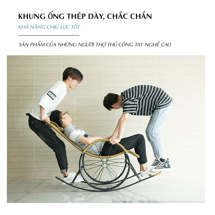 Ghế bập bênh thư giãn mẫu xích lô khung sắt chắc chắn bảo hành 2 năm, ghế lười, ghế mây nhựa, ghế ngoài trời sân vườn