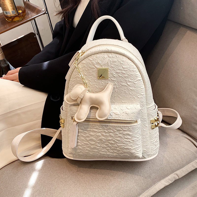 CELINA BACKPACK TRẮNG - BALO vải canvas dập nổi đi học , đi chơi , đi làm , đi du lịch,…