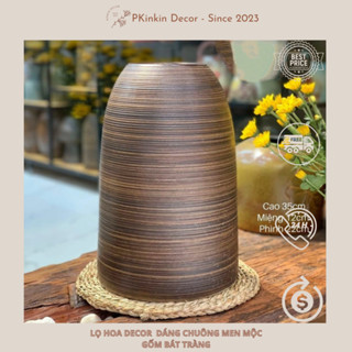 Bình gốm Bát Tràng dáng chuông quốc dân men nâu mộc vintage cắm hoa sen, hoa đào, lê, mận trang trí Tết