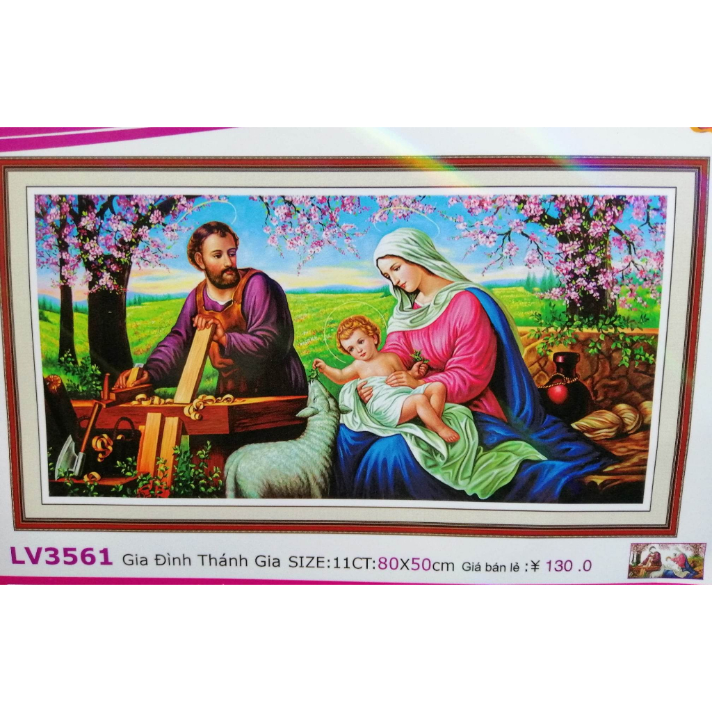 Tranh thêu chữ thập Gia đình thánh LV3561