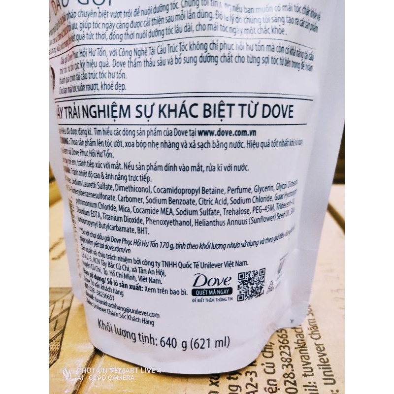 Dầu gội đầu dove túi 640g.