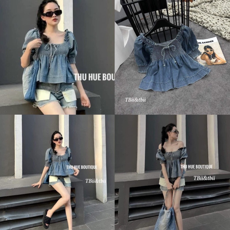 Áo bò giấy chun ngực viền bèo mặc 2 kiểu (kèm ảnh thật và video)