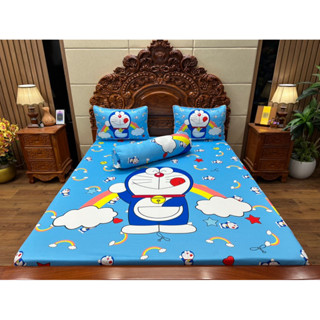 Doremon cầu vòng. Bộ chăn ga gối thun lạnh 5D cao cấp nhận may đủ kích thước