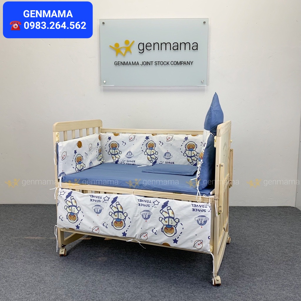 Quây cũi vải, quây cũi cao cấp 6 chi tiết thiết kế hình vương miện chất liệu cotton dùng cho cũi dài 105cm rộng 60cm