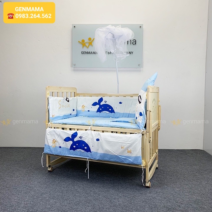 Quây cũi vải, quây cũi cao cấp 6 chi tiết thiết kế hình vương miện chất liệu cotton dùng cho cũi dài 105cm rộng 60cm