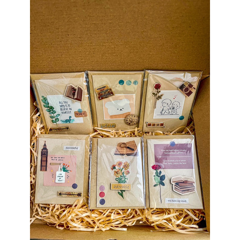 Thiệp handmade phong cách Vintage có kèm phong bì Kraft gửi lời chúc, quà tặng