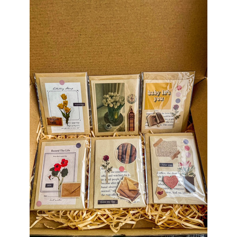 Thiệp handmade phong cách Vintage có kèm phong bì Kraft gửi lời chúc, quà tặng