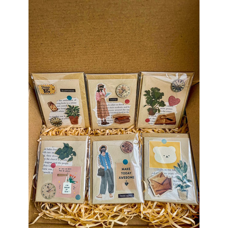 Thiệp handmade phong cách Vintage có kèm phong bì Kraft gửi lời chúc, quà tặng