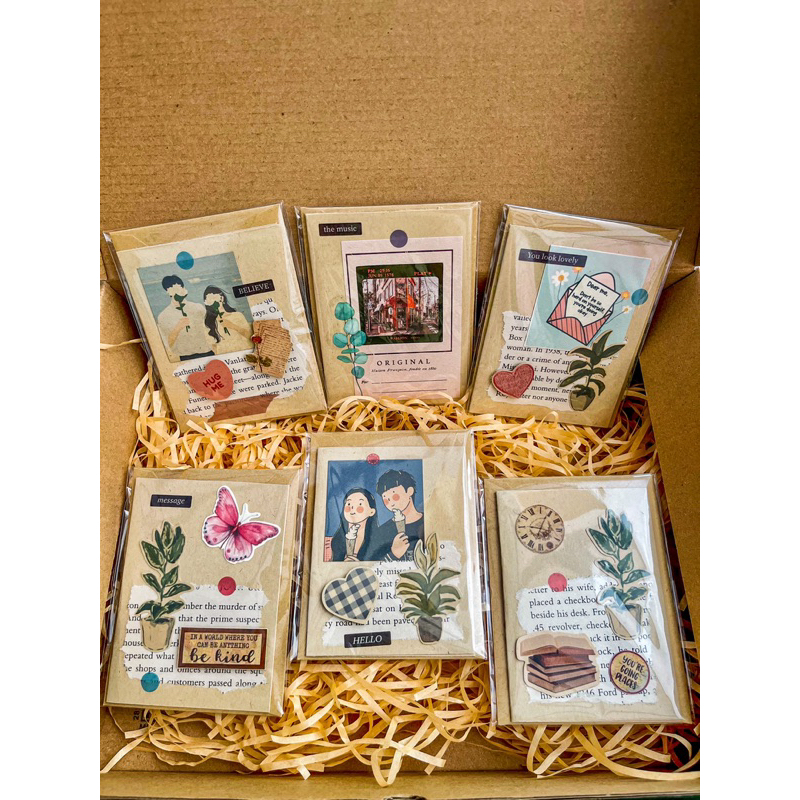 Thiệp handmade phong cách Vintage có kèm phong bì Kraft gửi lời chúc, quà tặng