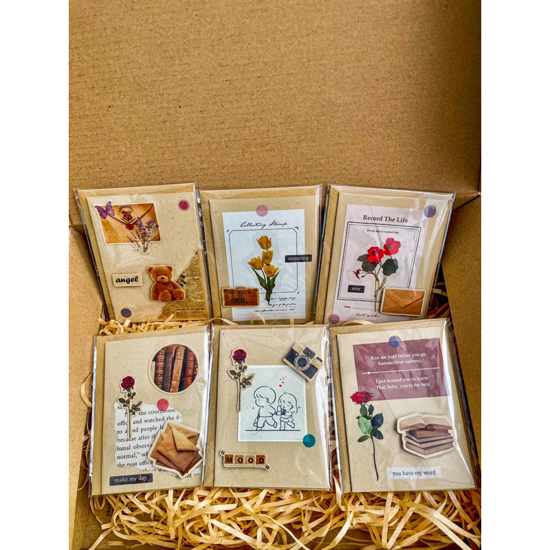 Thiệp handmade phong cách Vintage có kèm phong bì Kraft gửi lời chúc, quà tặng