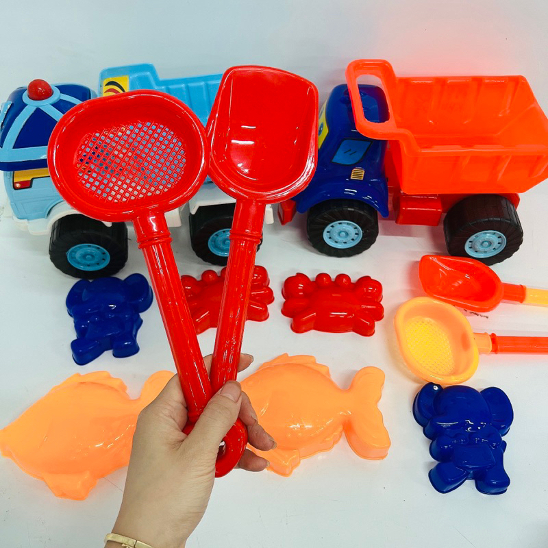 Đồ Chơi Xe Xúc Cát Đi Biển và dụng cụ xây lâu đài cát cỡ lớn cho bé