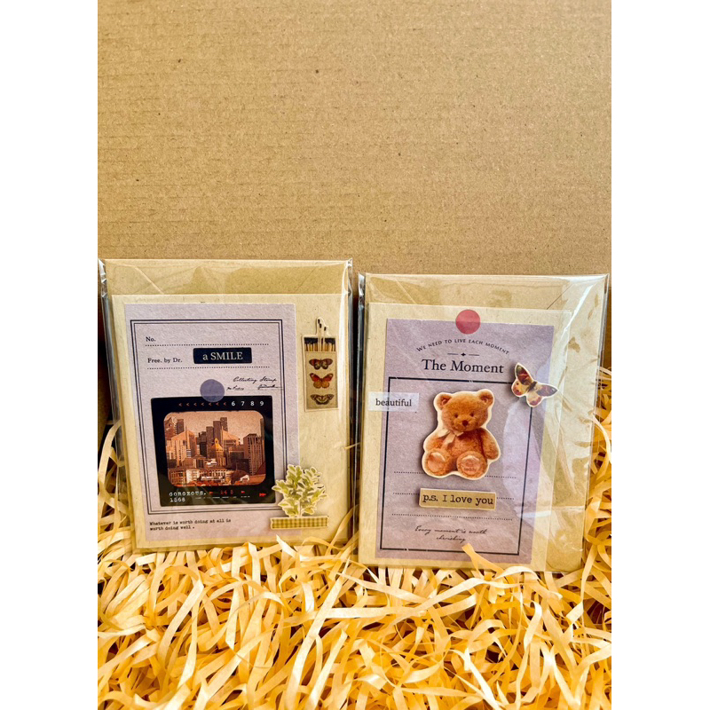 Thiệp handmade phong cách Vintage có kèm phong bì Kraft gửi lời chúc, quà tặng