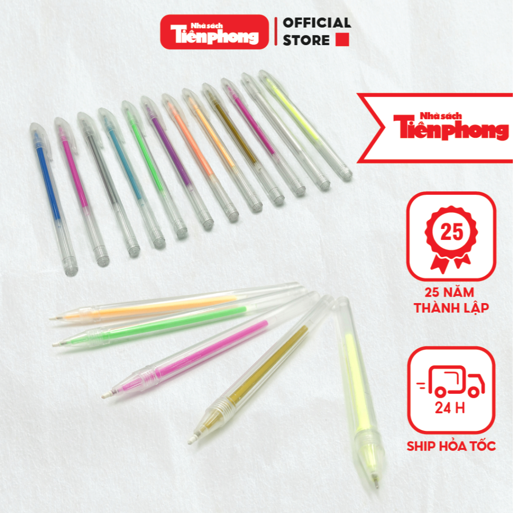 Bút bi gel có nắp 12 màu nhà sách Tiền Phong màu sắc đa dạng tiện lợi