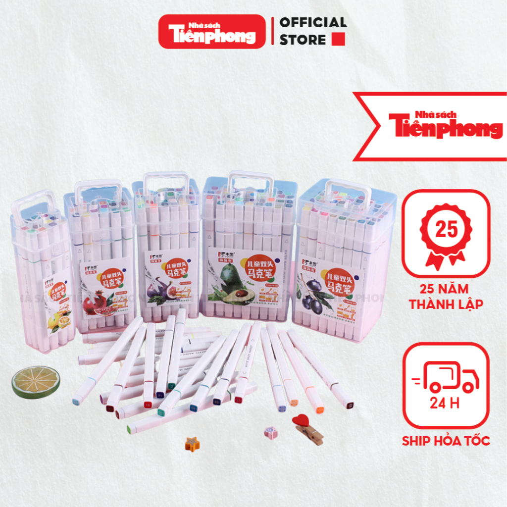 Hộp bút màu dạ 2 đầu FENGTU nhà sách Tiền Phong hộp bút dạ màu tiện lợi 24/36/48 màu