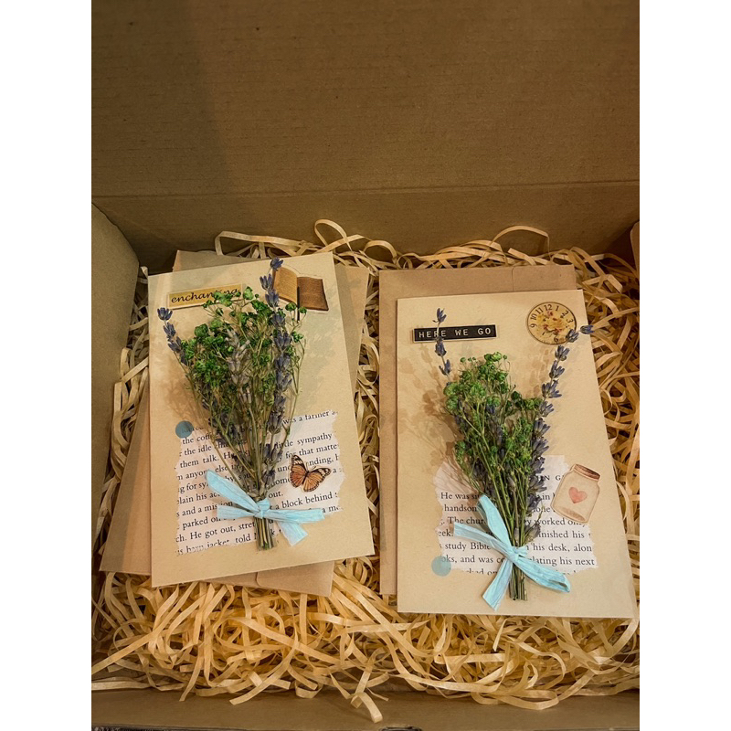 Thiệp quà tặng hoa khô handmade kèm phong bì phong cách vintage chúc mừng, quà tặng