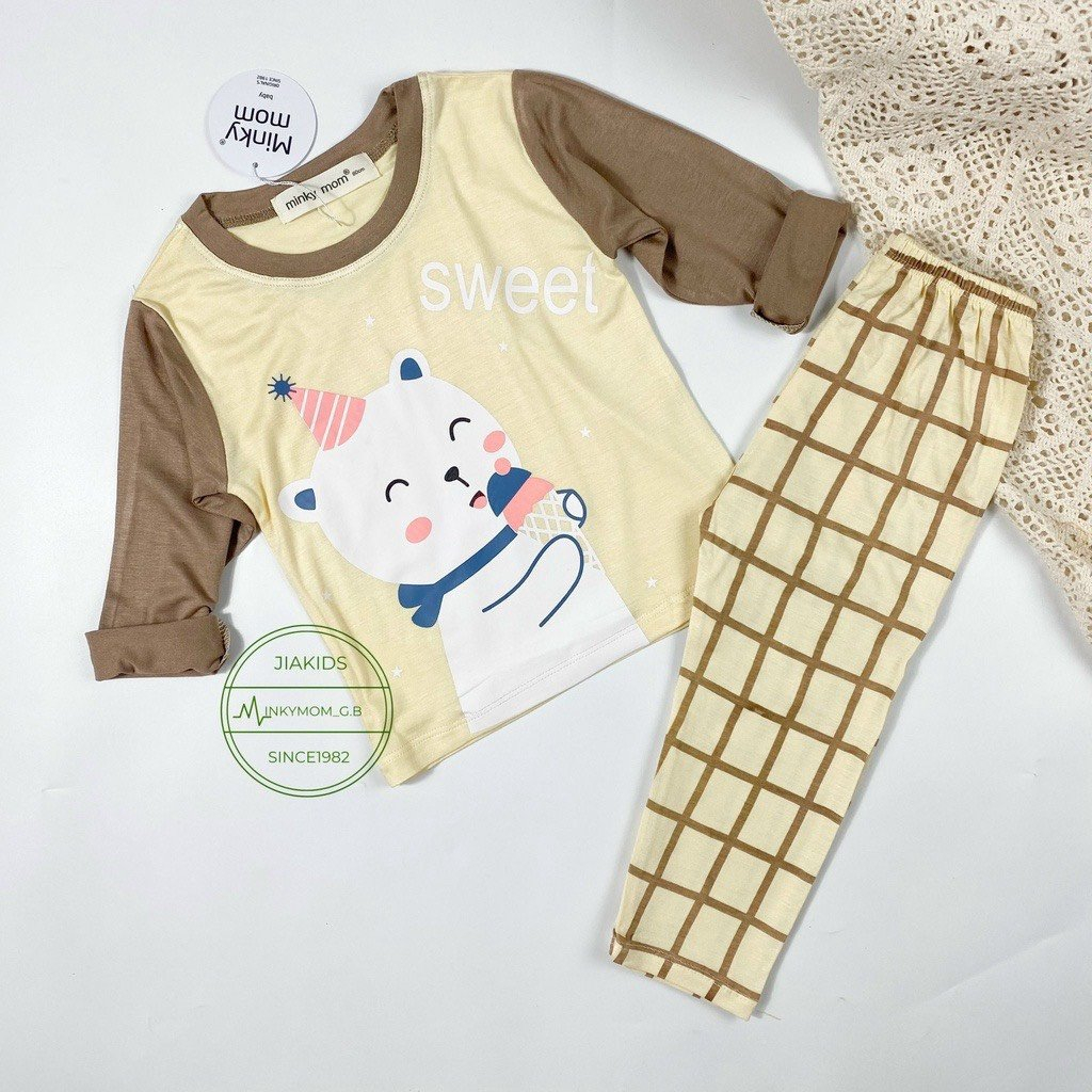 Bộ MINKY MOM Bé Trai Bé Gái 8-27kg Đồ Bộ Dài Tay Thu Đông Vải Thun Lạnh Thoáng Mát Hình Động Vật Cho Bé 0-5 Tuổi