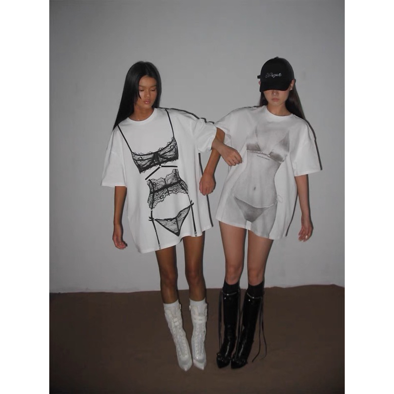 Áo phông nữ rộng in hình bikini phong cách đường phố DoA397