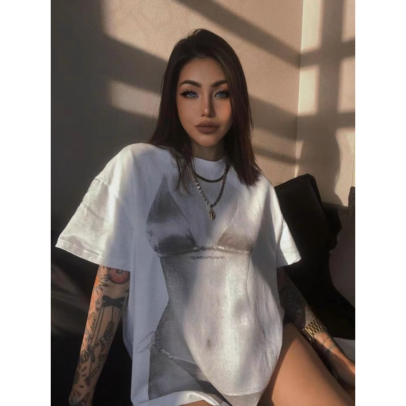 Áo phông nữ rộng in hình bikini phong cách đường phố DoA397