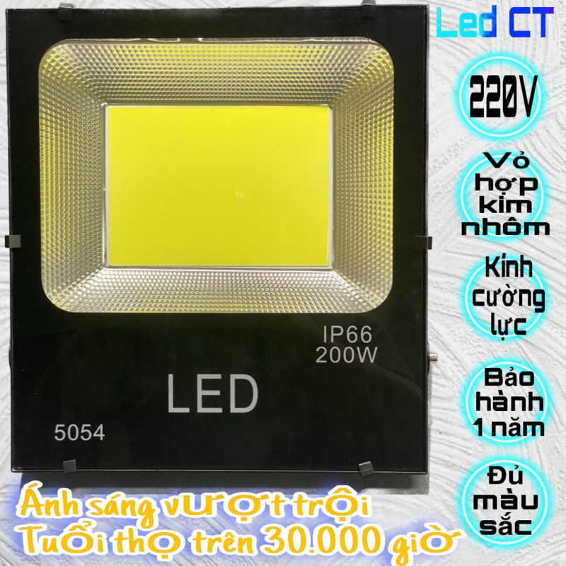 Đèn pha led 200W Thân nhôm (COB) Trắng