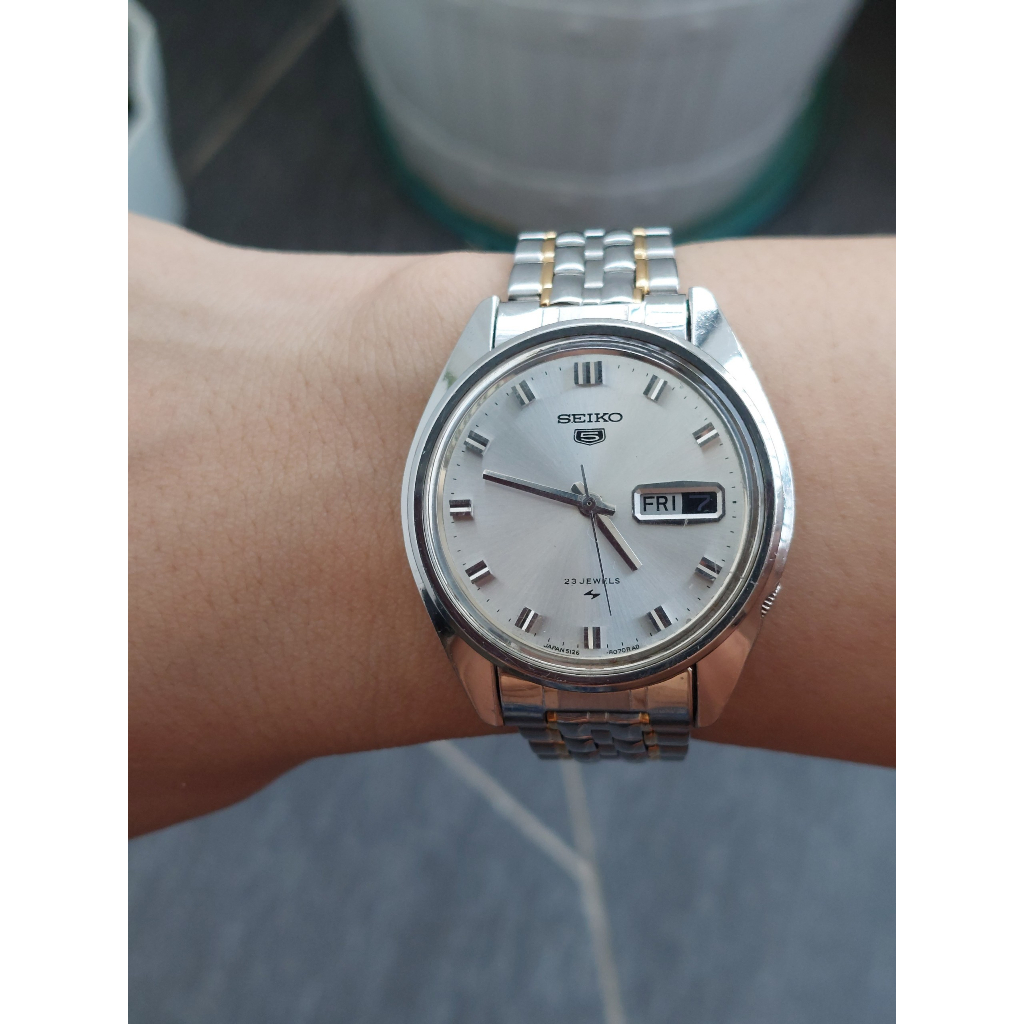 Đồng hồ xưa nam Seiko 5 mặt trắng tự động hàng Si