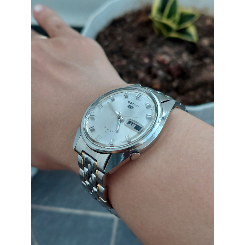 Đồng hồ xưa nam Seiko 5 mặt trắng tự động hàng Si