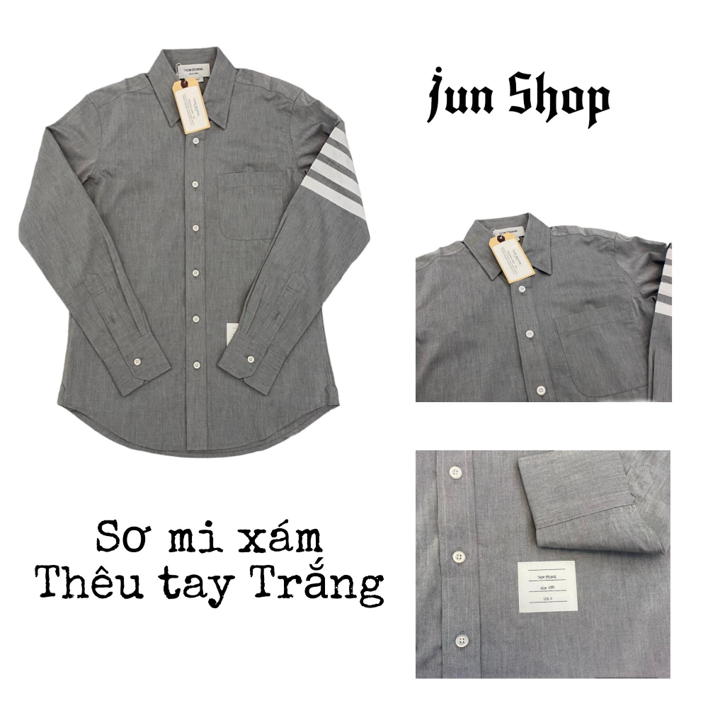 Áo Somi Thom Nam Nữ Xám Trơn Thêu Tay Trắng Vải Lanh Thô Nhà JUN SHOP