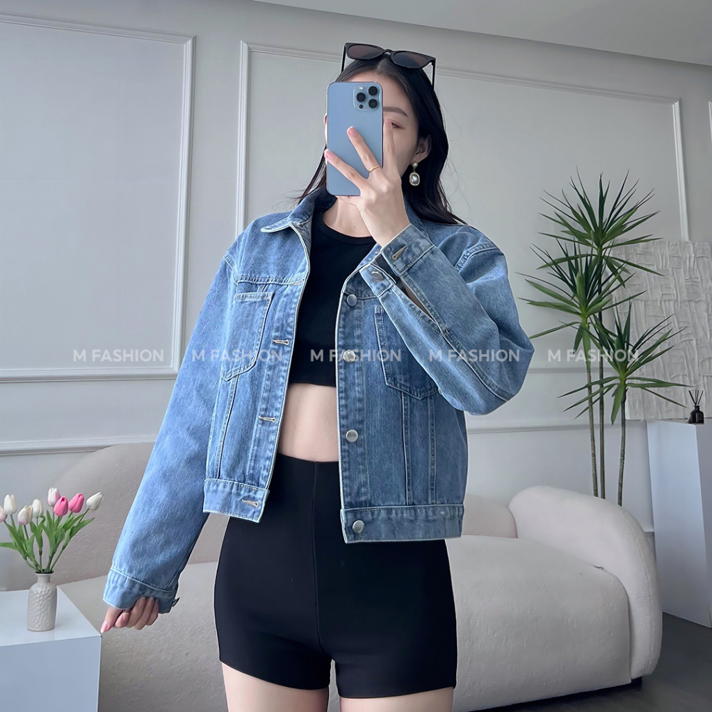 Áo khoác jean nữ lửng crotop Hàn quốc form rộng M Fashion phong cách cá tính