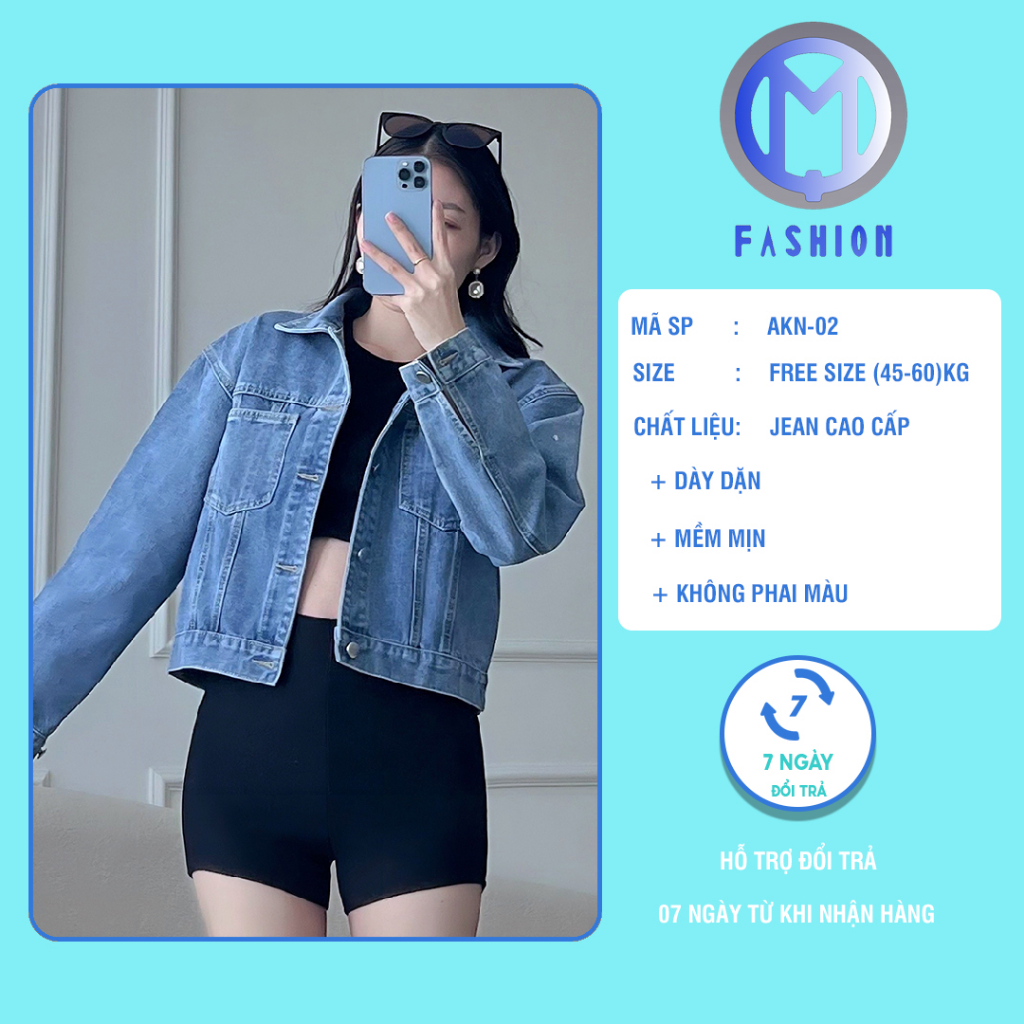 Áo khoác jean nữ lửng crotop Hàn quốc form rộng M Fashion phong cách cá tính