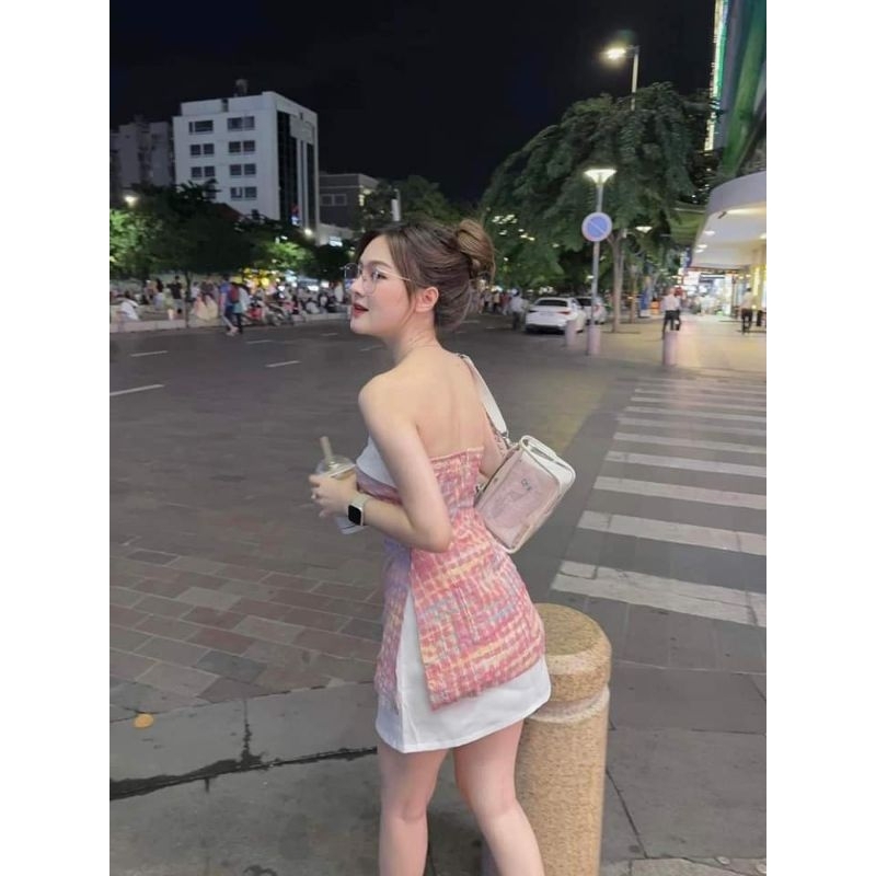 SET VÁY QUÂY Hồng phối chân váy Trắng xinh