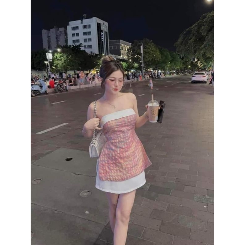 SET VÁY QUÂY Hồng phối chân váy Trắng xinh