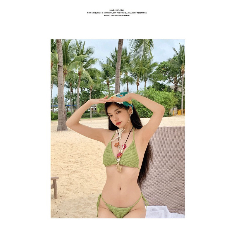 (M490-LiLyBikini) BIKINI BA MẢNH XANH BƠ VẢI XỐP CÓ MÚT SEXY