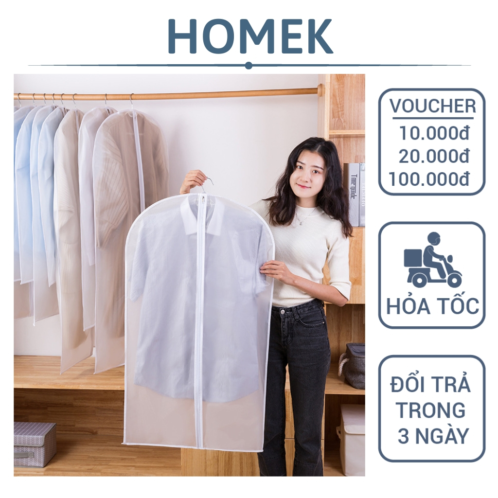 Túi bọc quần áo treo tủ chống bụi HOMEK, túi bọc trùm quần áo loại dày, có khóa, chống thấm - Sắp xếp tủ quần áo _TB