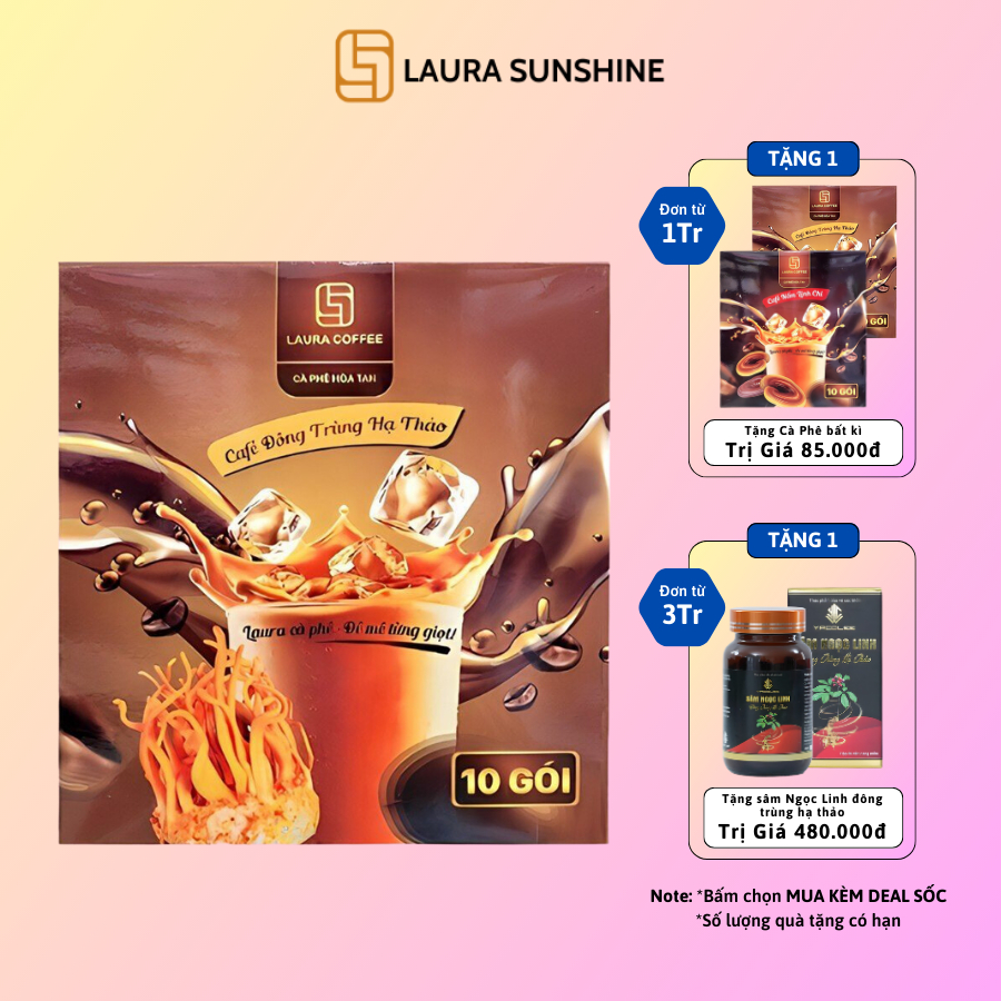 Cà phê Đông trùng Hạ thảo Laura Coffee Hộp 10 gói - Laura Sunshine Nhật Kim Anh