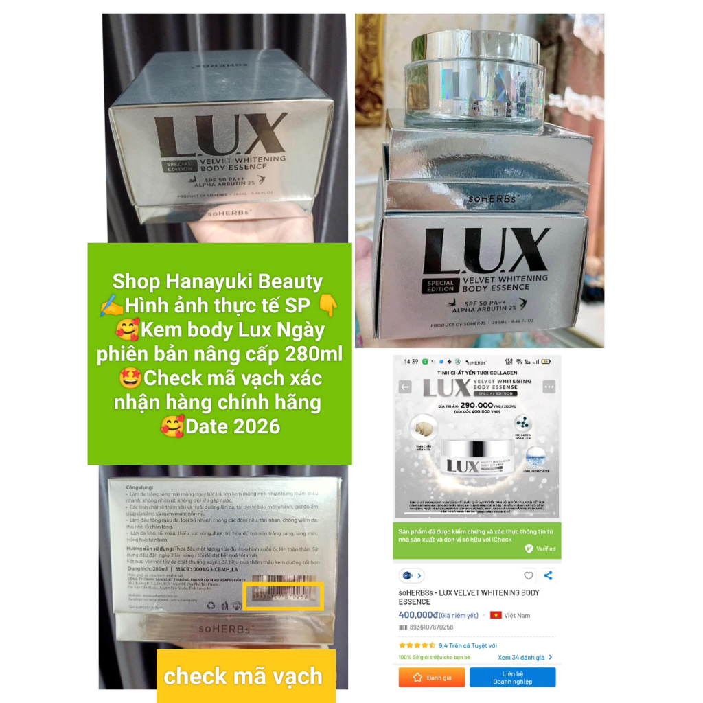 COMBO KEM NGÀY BODY LUX soHERB's PHIÊN BẢN MỚI 280ml và KEM ĐÊM BODY RETINOL LUX+