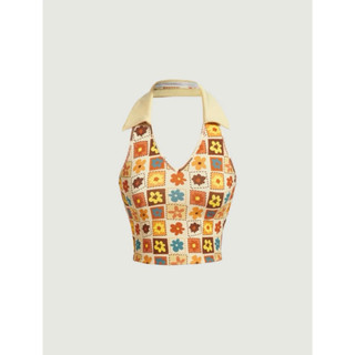 Áo croptop ôm body họa tiết hoa vàng y2k - hoa top