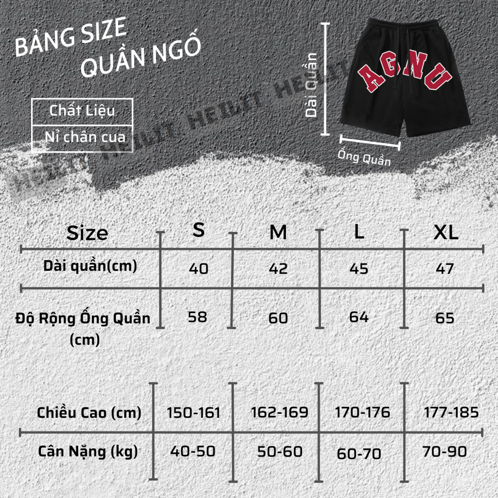 Quần Thun Ngố Nam Họa Tiết Nổi AGNU HeiLit Short Nỉ Đùi Dày Dặn Có Túi Kết Hợp Dây Rút