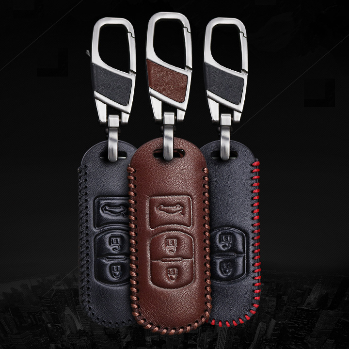 Bao da bọc ốp chìa khoá xe ô tô Mazda CX5, CX8 mazda 3, M2 nút bấm da bò nguyên chất nhiều màu khâu thủ công