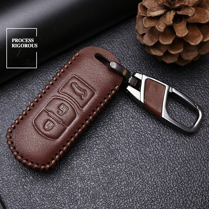 Bao da bọc ốp chìa khoá xe ô tô Mazda CX5, CX8 mazda 3, M2 nút bấm da bò nguyên chất nhiều màu khâu thủ công