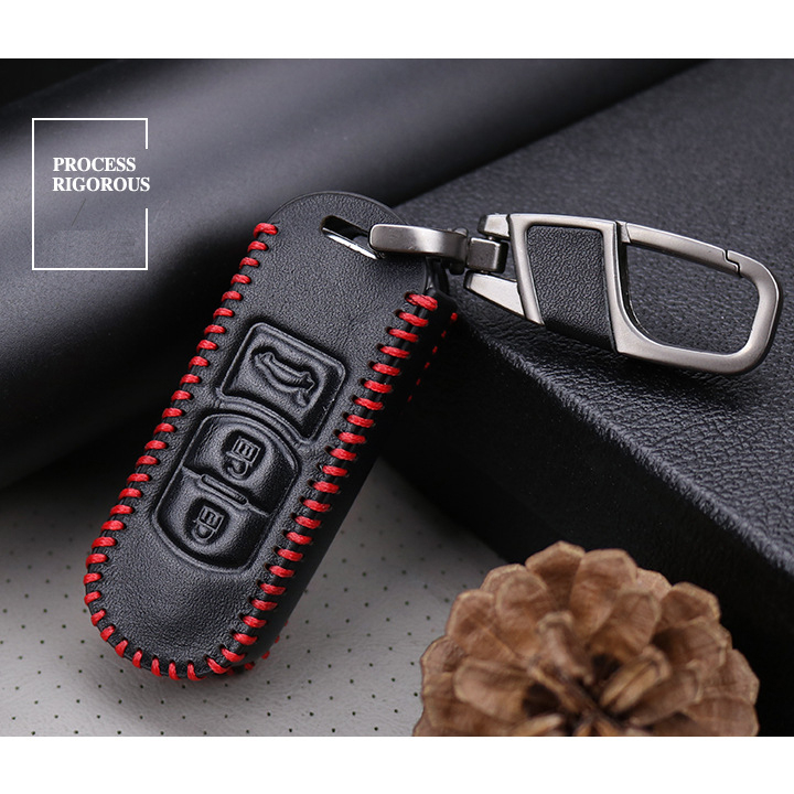 Bao da bọc ốp chìa khoá xe ô tô Mazda CX5, CX8 mazda 3, M2 nút bấm da bò nguyên chất nhiều màu khâu thủ công