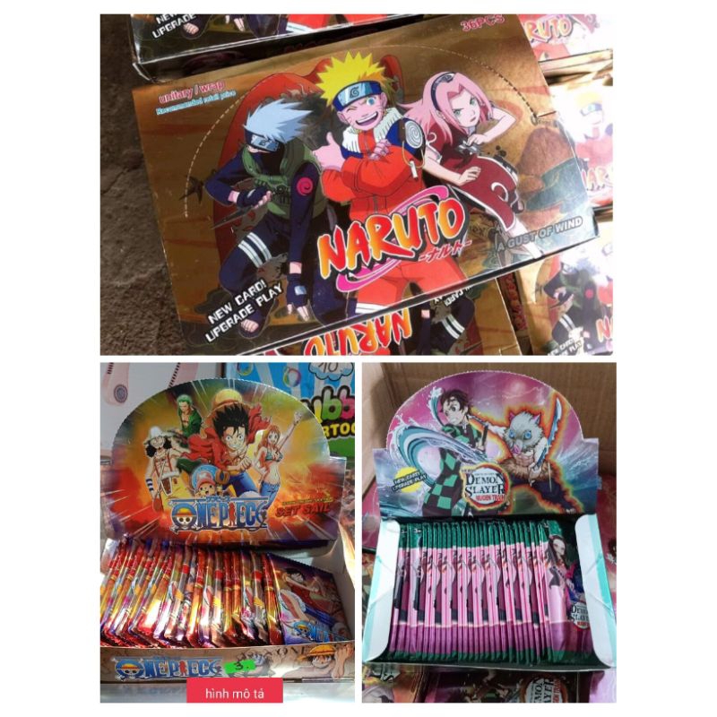 Full box 32 pack 160 thẻ bài nhân phẩm one piece, naruto, thanh gươm diệt quỷ