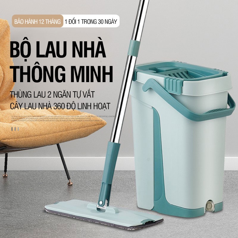Cây Lau Nhà Tự Vắt Thông Minh, Chổi Lau Nhà Tự Vắt Thông Minh Bộ Lau Nhà 360 Độ Cao Cấp Kèm Bông Lau-Hàng Loại Cao Cấp