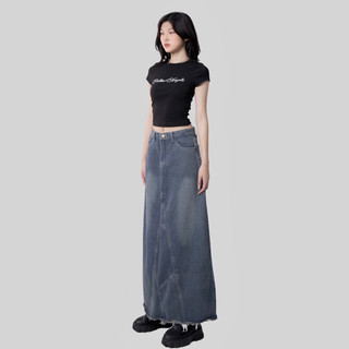Chân váy jeans dáng dài chữ A xẻ vạt sau Solid SKIRT