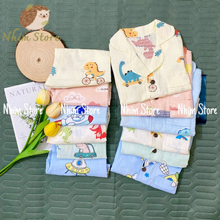 Bộ pijama cộc tay xô sợi tre cho bé trai bé gái cute