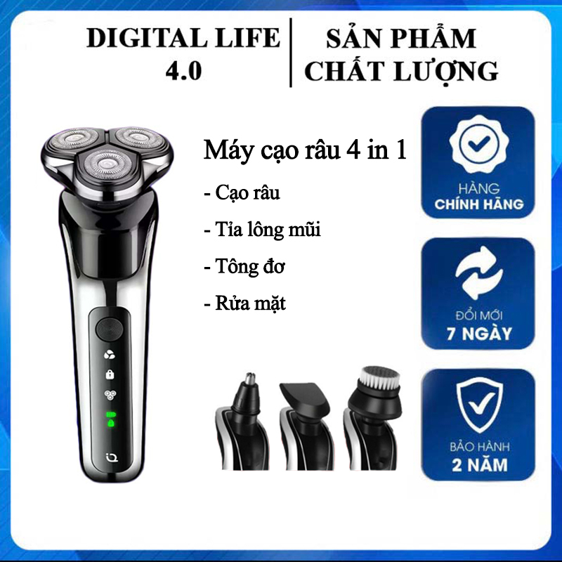 Máy Cạo Râu Mini Đa Năng 4 In 1 Cao Cấp 3 Lưỡi Nhật Bản Tông Đơ Cắt Tóc Tỉa Lông Mũi Massage Mặt Chống Nước Sạc Pin Trâu