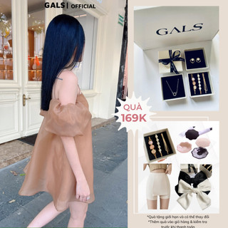 Váy suông hai dây đầm trễ vai tay bồng Crushie GALS organza hai lớp dáng babydoll bồng bềnh - Nâu thiên đất