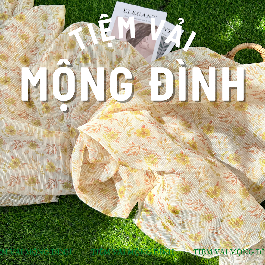 Vải Voan Vân Sọc Nổi In Bông Vàng Chất Phồng Sang Chảnh