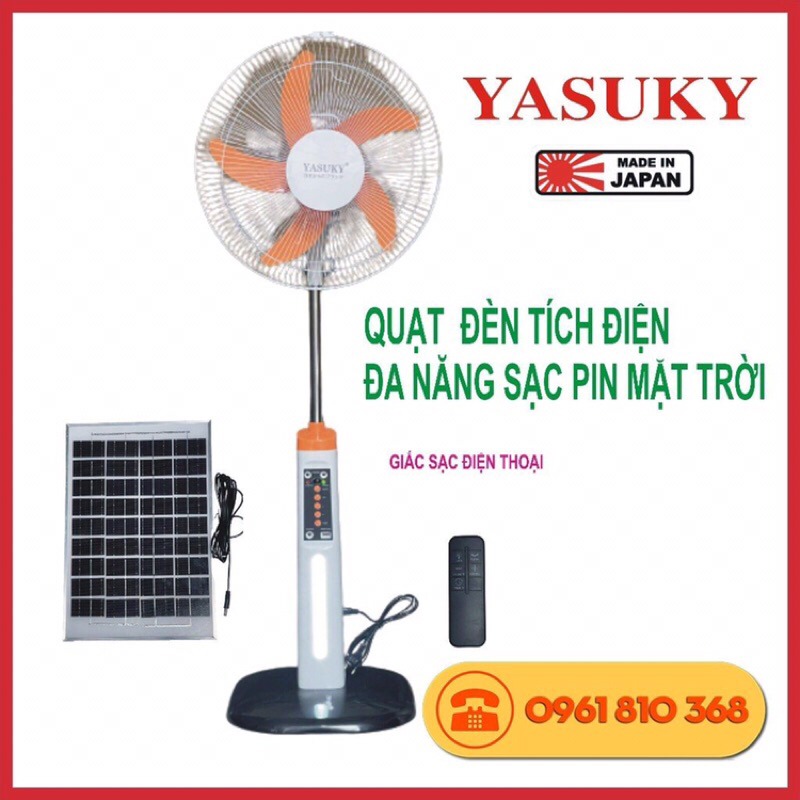 Quạt tích điện đa năng sạc pin mặt trời Yasuky Nhật Bản YSK-8516, có điều khiển từ xa Thoòng minh