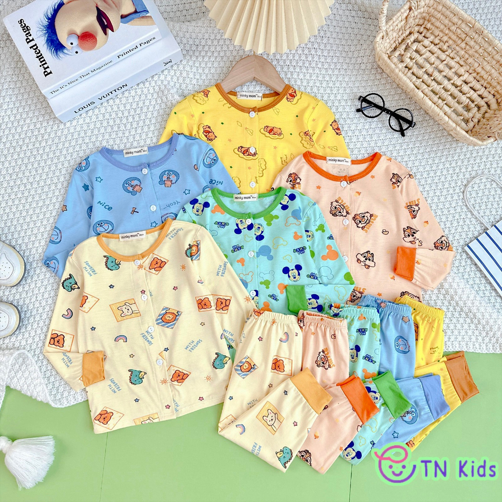 Bộ dài tay cho bé trai bé gái 7-19kg, đồ bộ thun lạnh dài tay minky mom trẻ em mặc ngủ 1 2 3 4 tuổi BD018