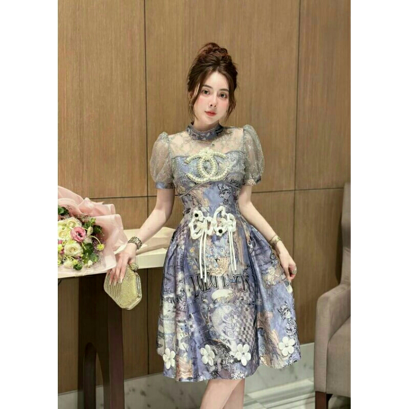 Váy xòe hoa pha ren lưới