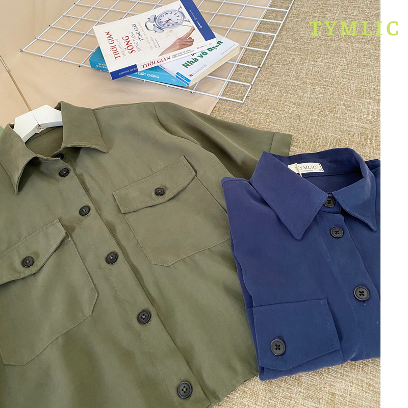 Áo Sơ Mi Tencel Croptop Phối Túi 2 Màu TYMLIC